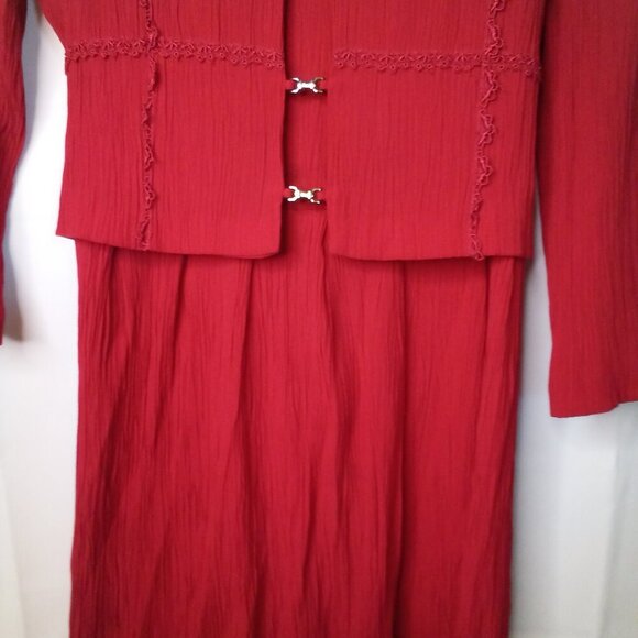 Miss Dorby Dress Women 14 Vintage Classic Attached Vest Textured Ribbed Red - Picture 7 of 16